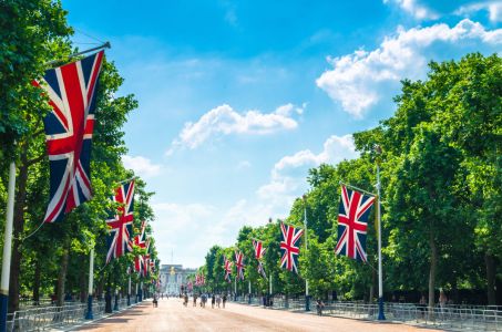 The Mall y el Palacio de Buckingham con banderas británicas